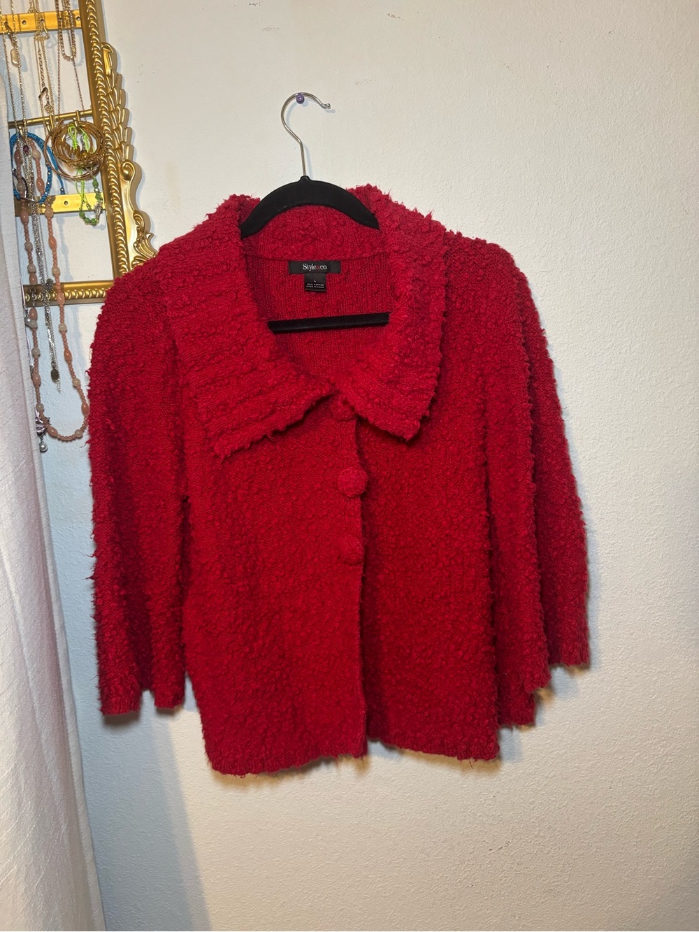 Style & Co. Women’s Red Bouclé Button-Front Jacket